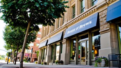 Outside view of a Beans and Brews coffee house