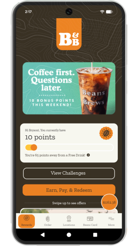 Beans & Brews App Homepage